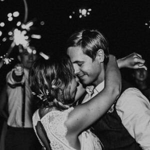 A newly-married, Marin County couple performing their choreographed wedding dance